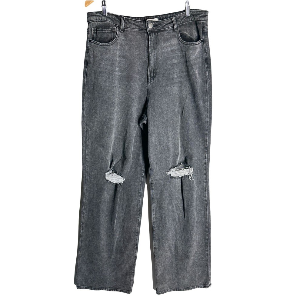 NWT GB Jeans Juniors Size 17 Gray Wide Leg Baggie Distressed High Waist New